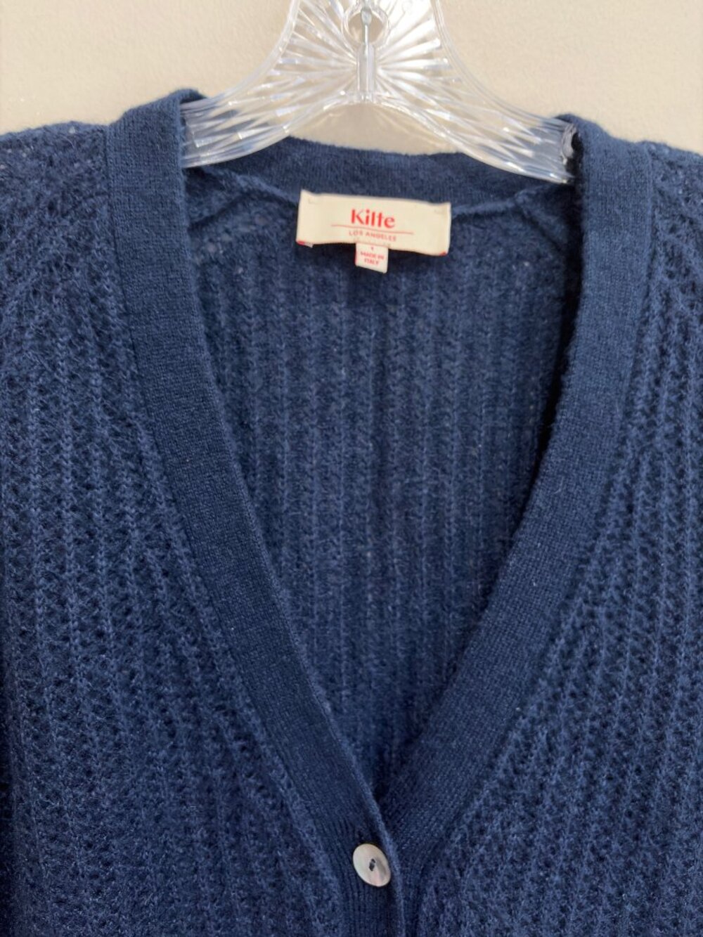 Kilte Collection The Philomena Cashmere Mohair Wool Cardigan Pointelle Crop Navy - Picture 3 of 11